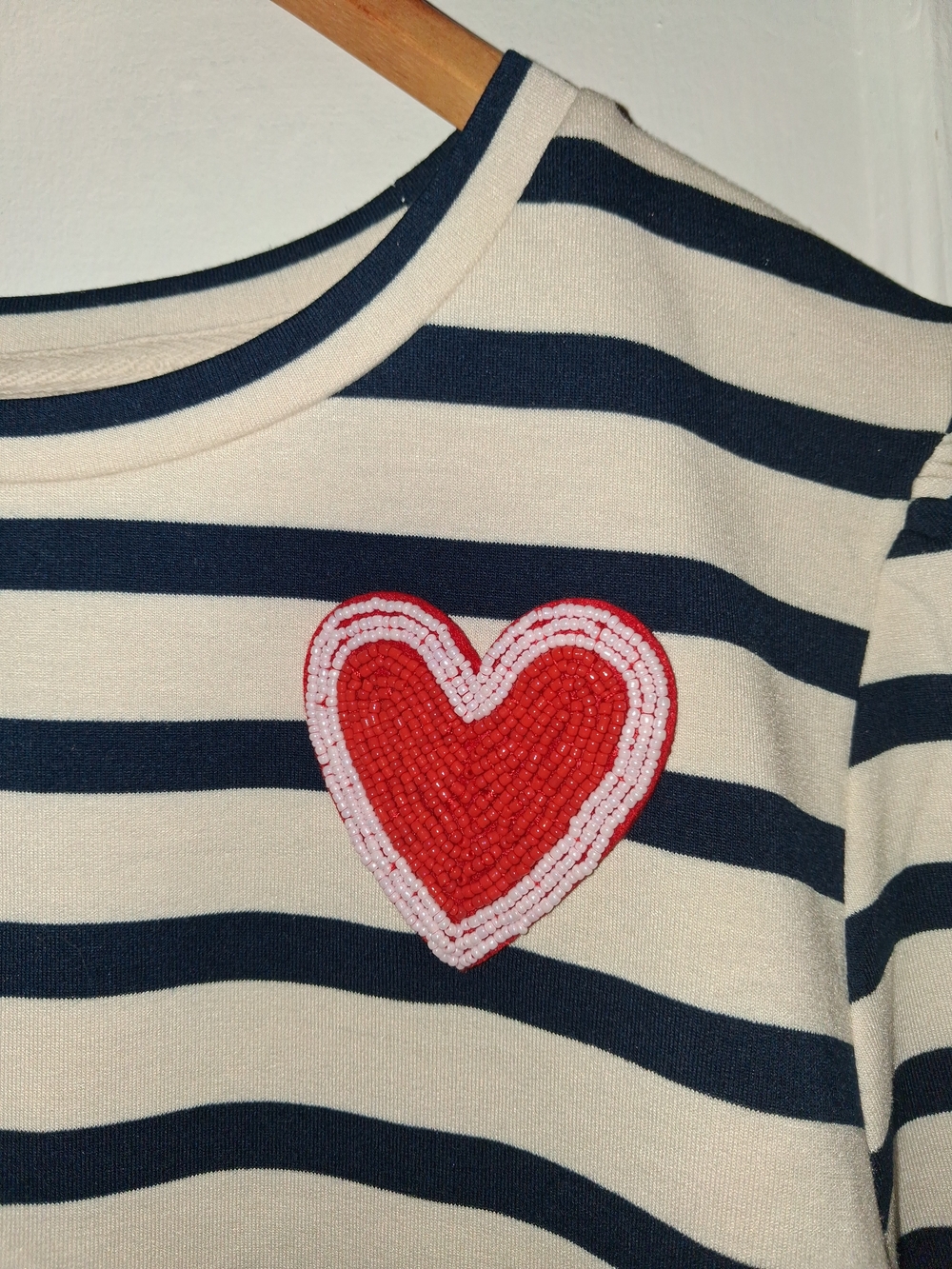 Striped Short Sleeve Blouse with Heart Patch - Black & Cream - Picture 2 of 2